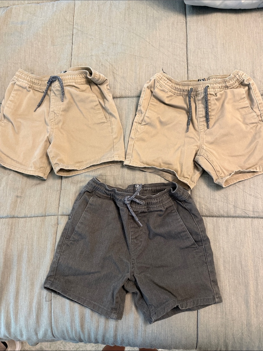 Volcom Kids Drawstring Shorts in Tan & Charcoal